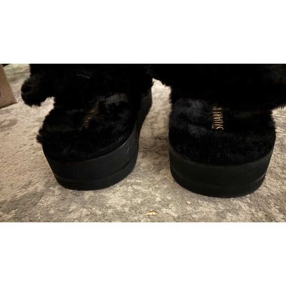 Stuart Weitzman Zoe Lift Chill Sandal - Suede/Faux Fur - Blk 12 B Black - Picture 5 of 6